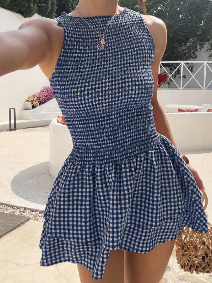 Womens Stylish, Versatile Sleeveless Plaid Dress