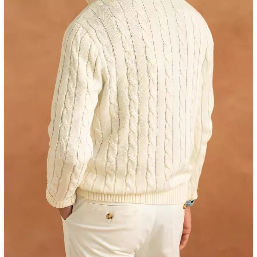 Langærmet Pullover Halv Lynlås Snoet Casual Ensfarvet Herresweater