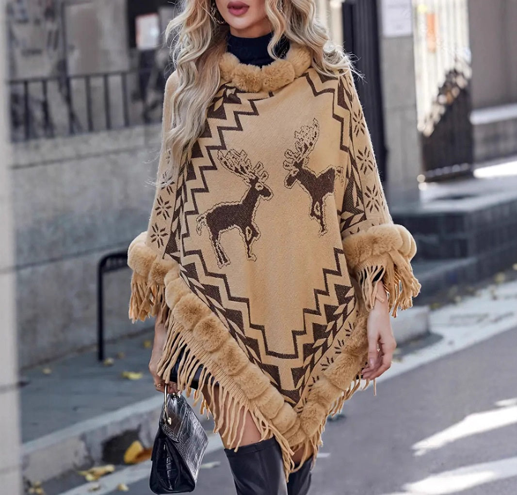 Pullover Tassel Christmas Shawl Sweater Cloak