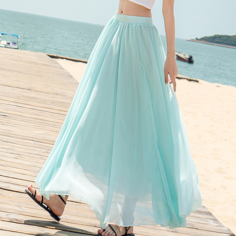 Chiffon Nederdel Stor Svingnederdel Ferie Strandkjole Fe Kjole