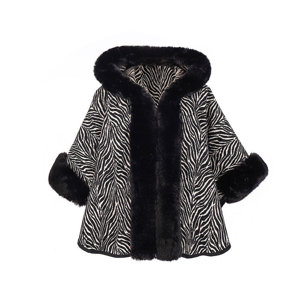 Pattern Hooded Shawl Cape All-match Western Style