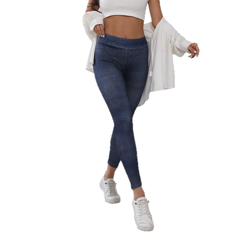 Yogabukser i denimlook med numseløftende, kropsnært design