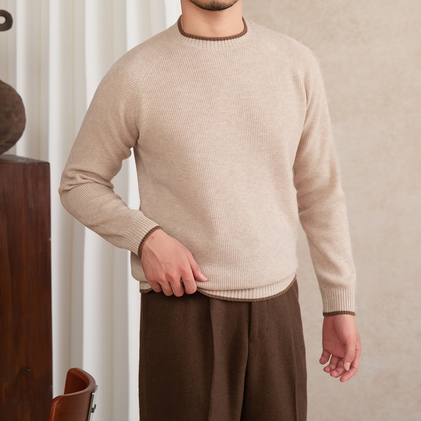 Efterår og Vinter Varm 100 Uld Slim Fit Pullover Rundhalset Striktrøje