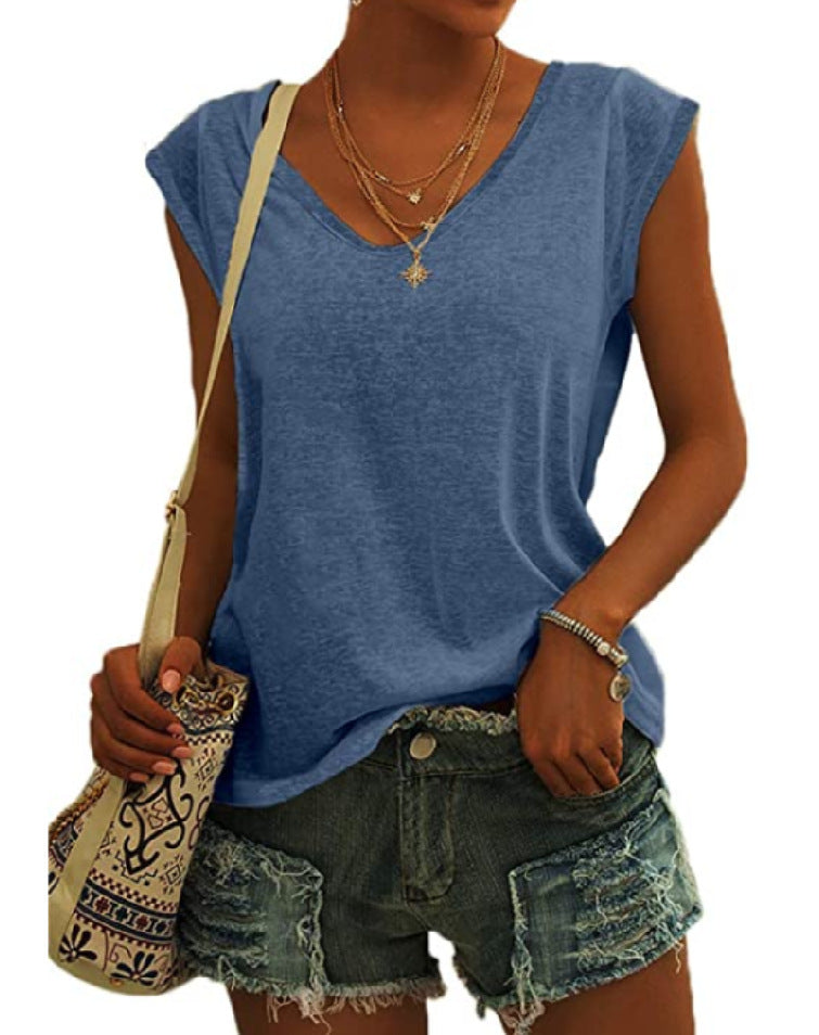 European And American Women's Simple V-neck Loose T-shirt