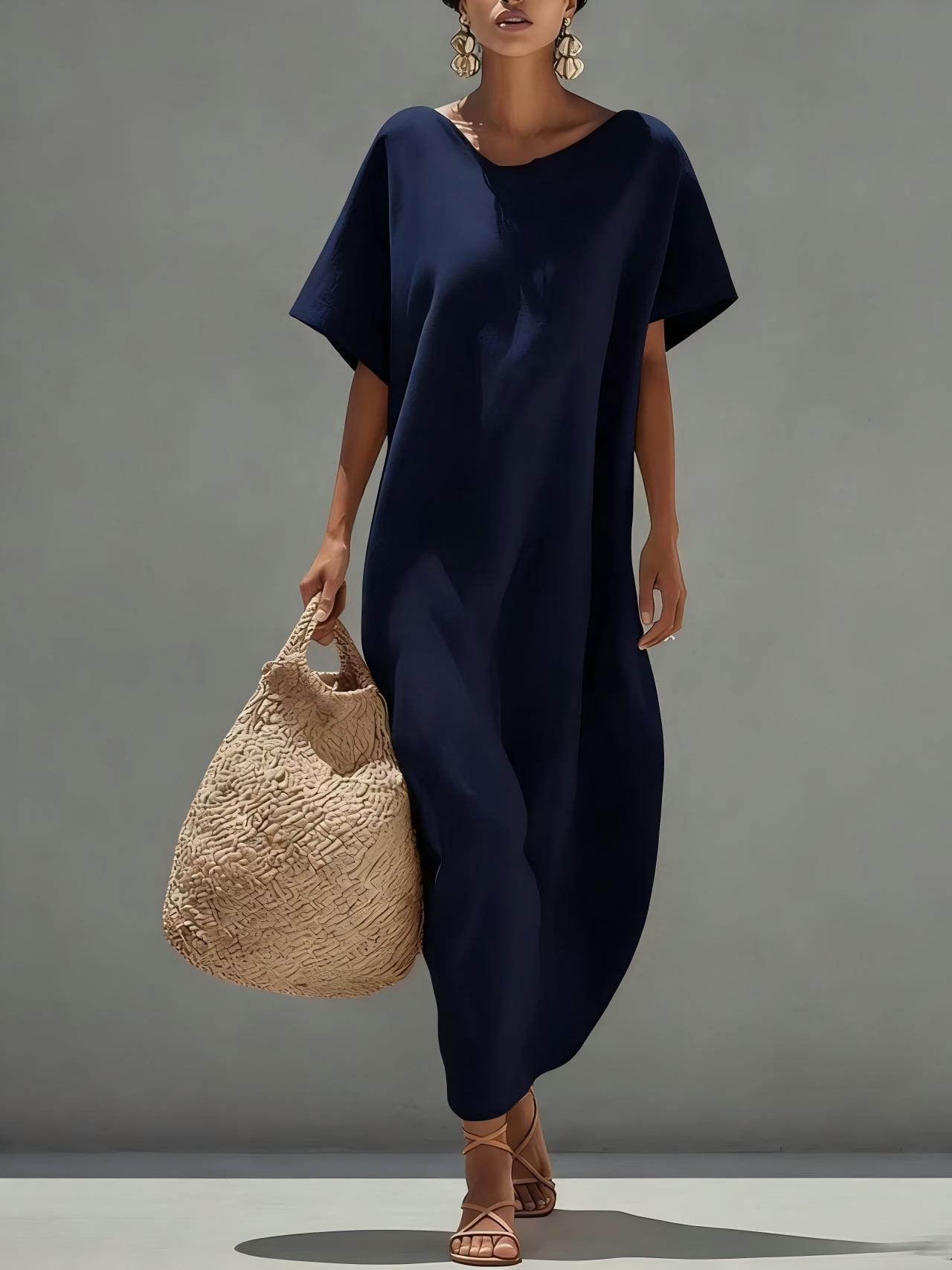Solid-color Short-sleeve Minimalist Casual Dress