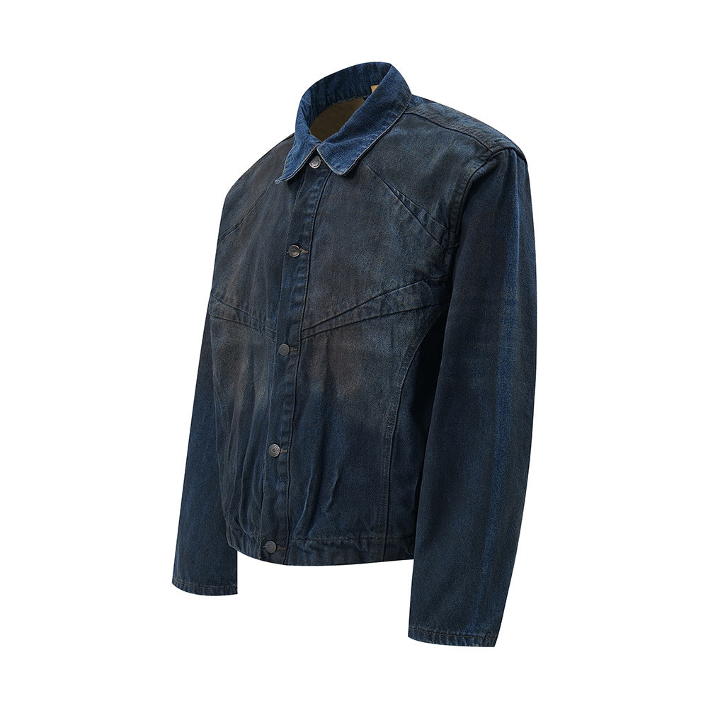 Punk Inkjet Gradient Distressed Dirty Denim Jacket