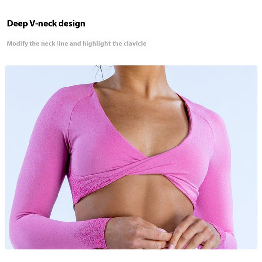 Kort top, sport, fitness T-shirt, halv ærme, iøjnefaldende langærmet yogatøj