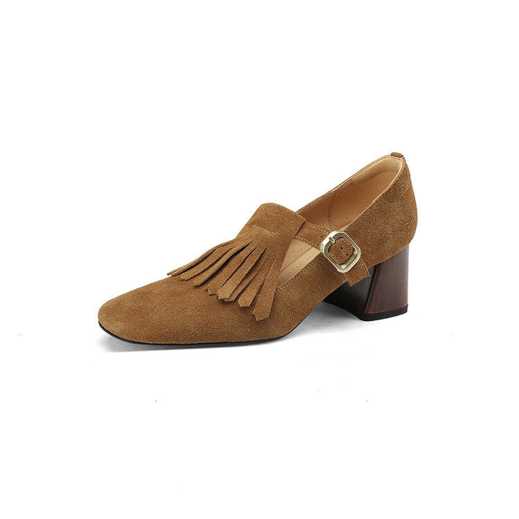 Spring And Autumn Korean Version Of Tassel Deep Mouth Thick With Female Single Shoes