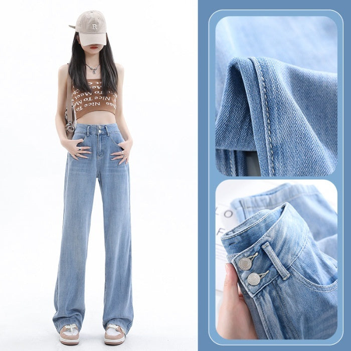 Lyocell Jeans Women's Summer Wide Leg High Waist Thin Loose