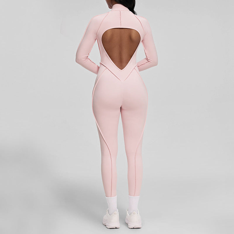 European And American Stereo Long-sleeve Zipper Yoga Jumpsuit