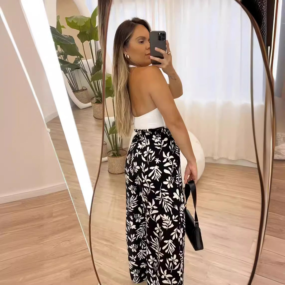Printed Elastic Waist Loose Trousers