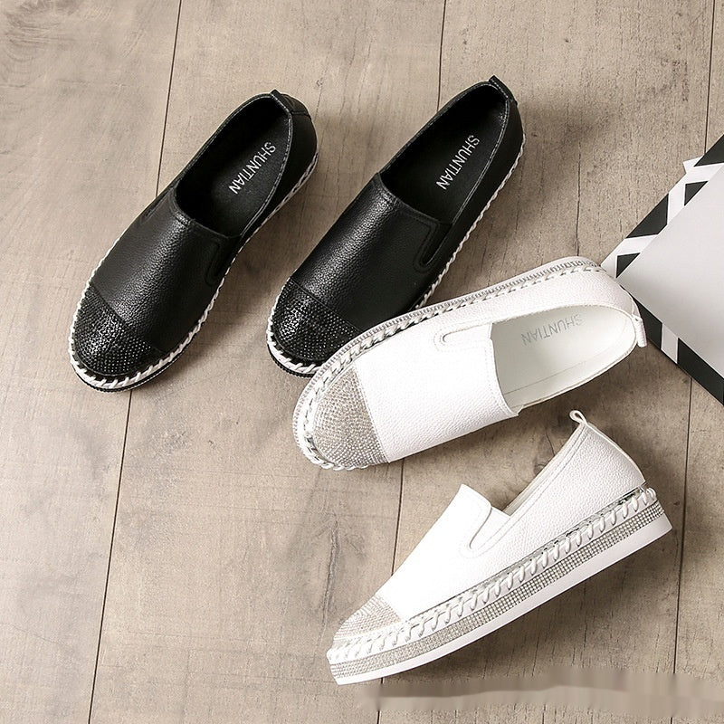 Hvide Sko Til Kvinder Slip-on Gravide Loafers Tyk Sål All-matching