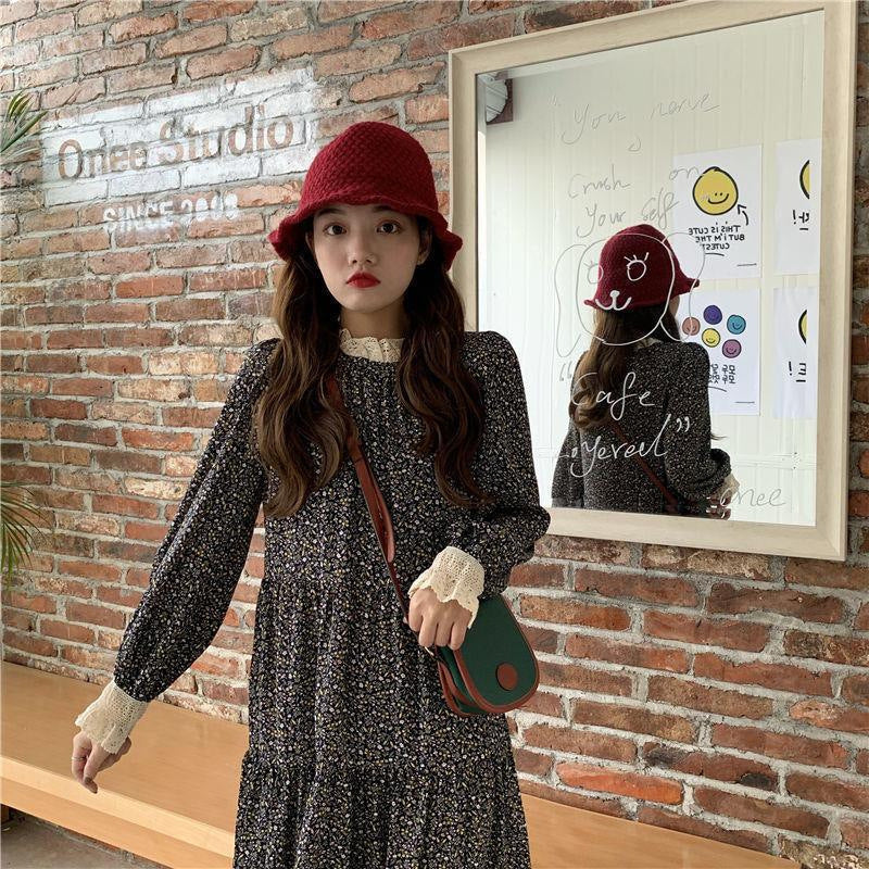 Fragmented Flower Dress Long Sleeve Spring Autumn Winter