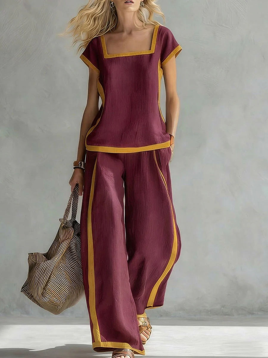 Women's Casual Square-Neck Short-Sleeve Pants Set