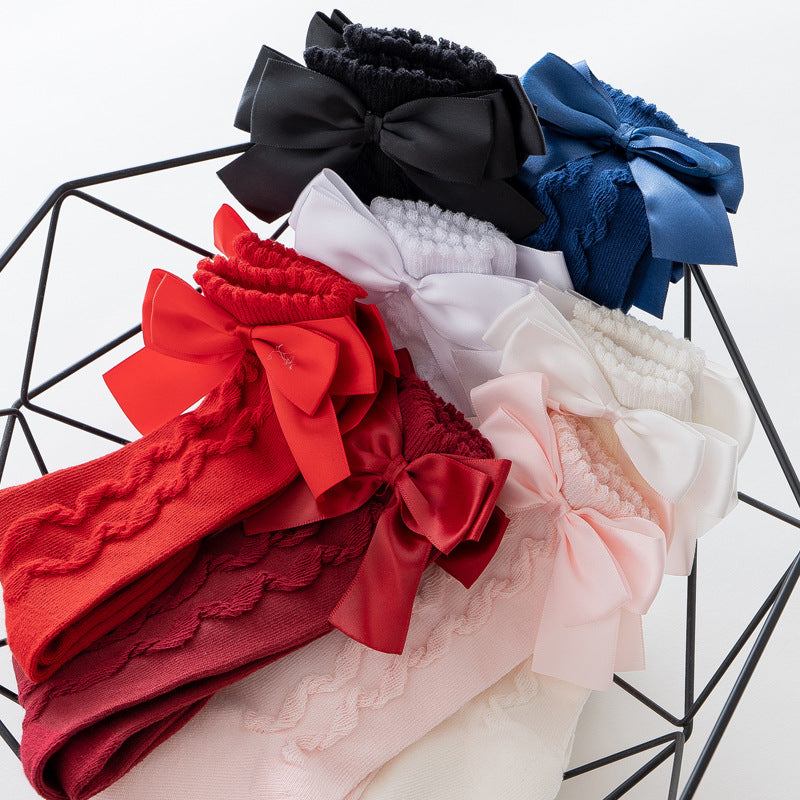 Double Bow Princess Baby Tube Socks 0 To 3 Years Old Lolita Dress Socks