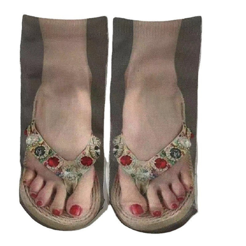 Women's Fashion Simple Flip-flop Print Socks
