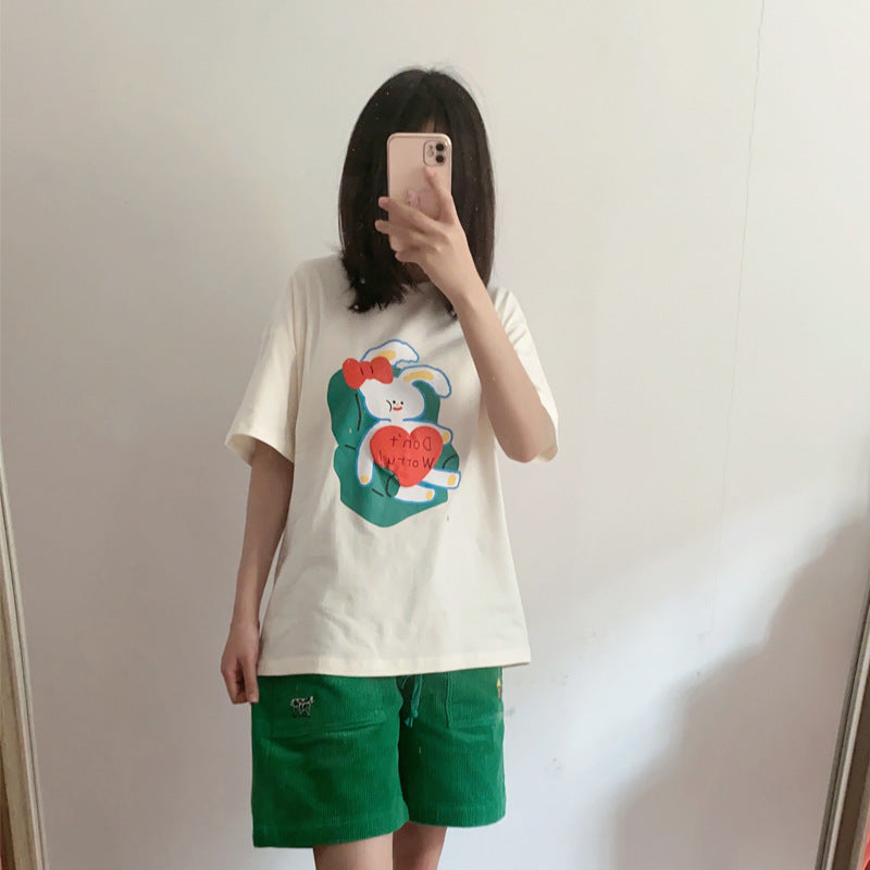 Japanese Cartoon Foam Printing Short-sleeved T-shirt Women