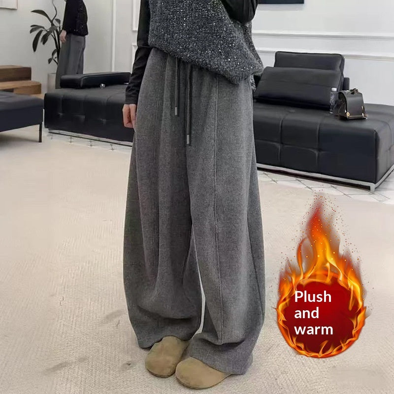 Casual Fleece-lined High-waisted Wide-leg Sweatpants