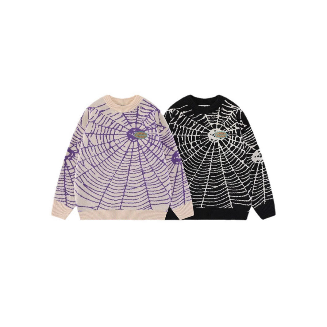 Dinified Hip Hop Niche Spider Web Jacquard Sweater