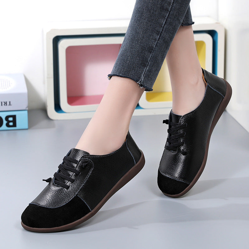 Match Comfortable Retro Cowhide Soft Soled Women's Shoes