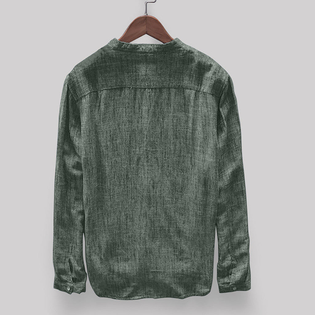 Fashion Solid Color Cotton And Linen Men's Shirt
