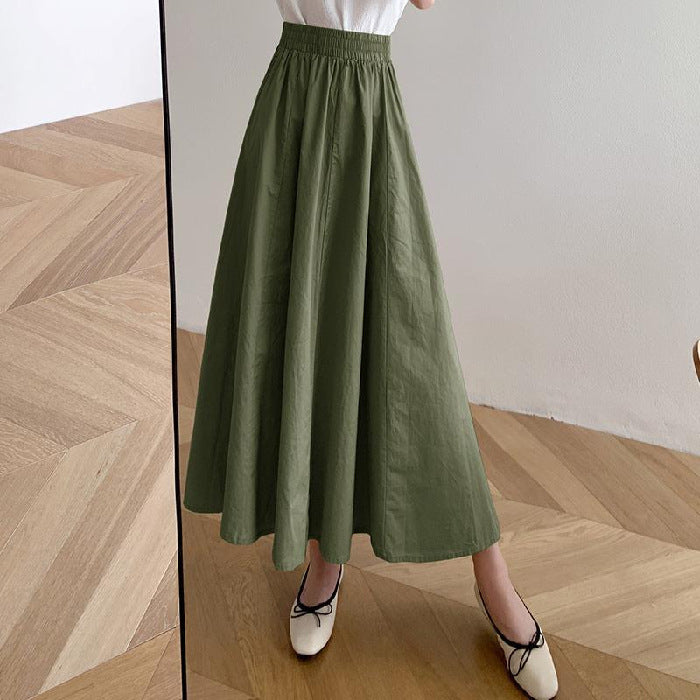Womens Casual Solid Color Midi Skirt