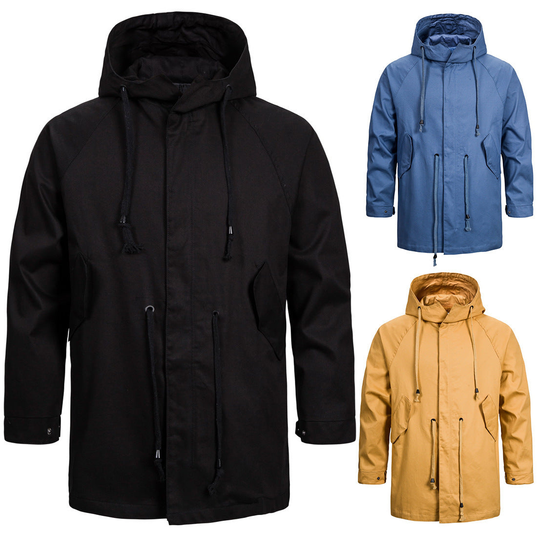 Men's Cotton Hooded Jacket Men's Waist Solid Color Hooded Jacket