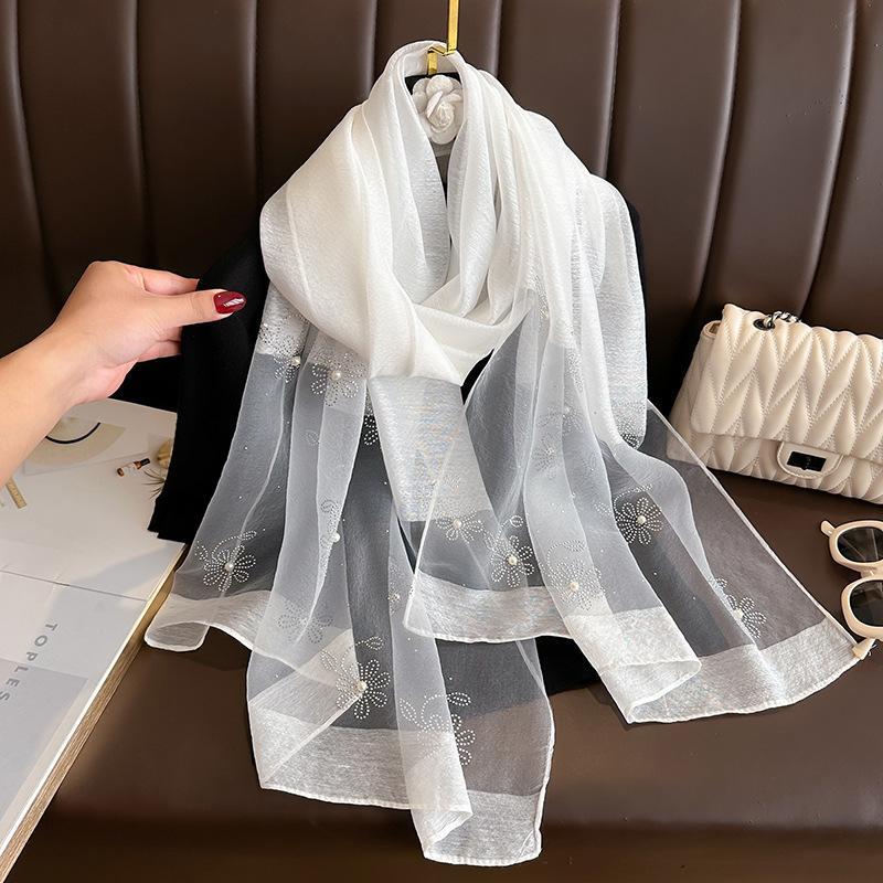 High-end Printed And Beaded Shawlscarf For Outerwear