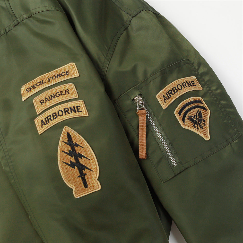 Baseball Uniform Badge Embroidery Sports Loose Casual Zip Coat