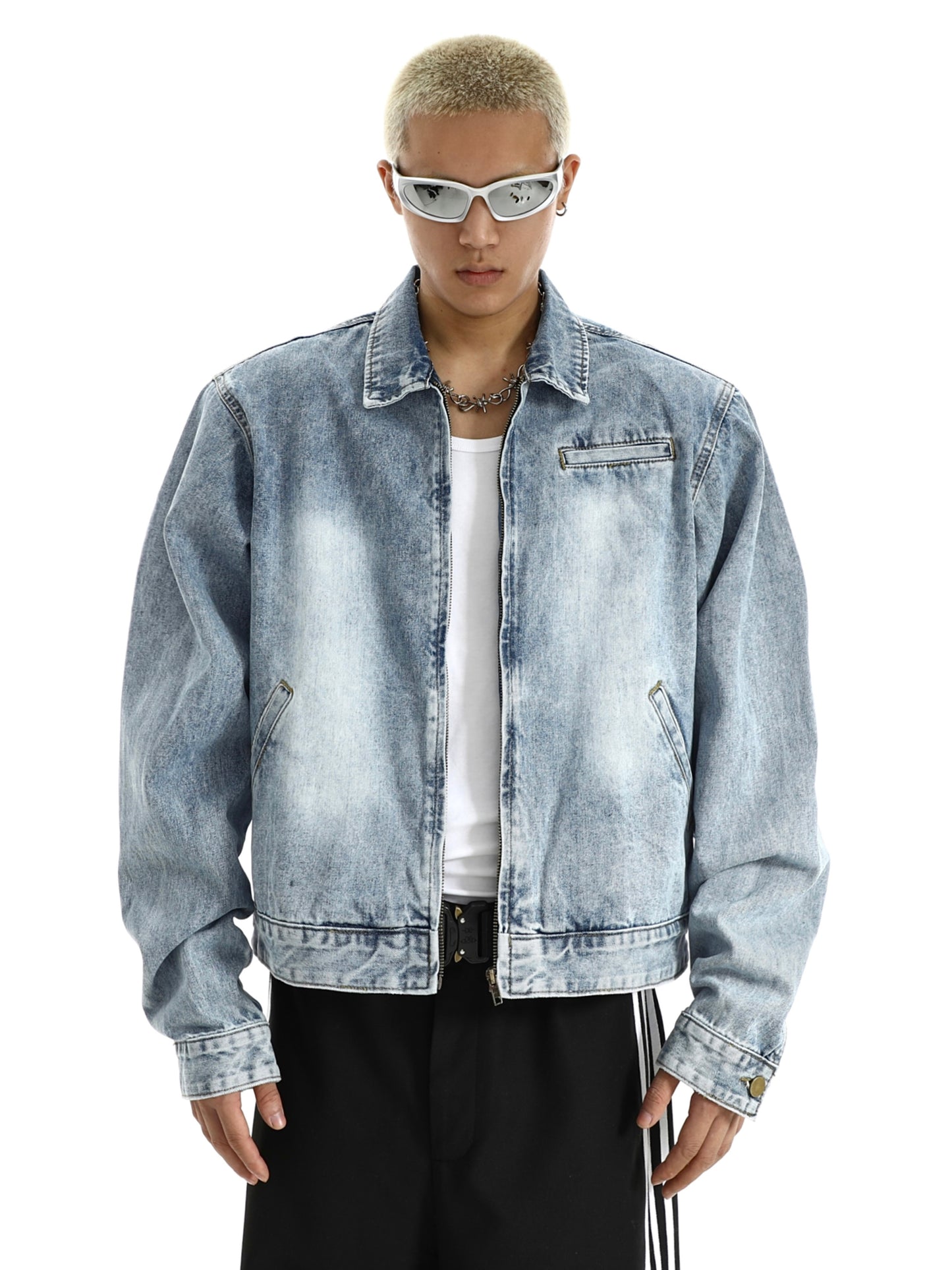 Men's Gradient Washed Zipper American Retro Jacket