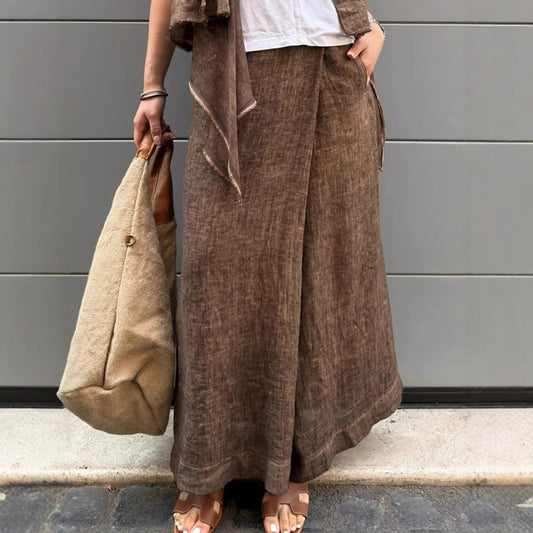 Cotton And Linen Loose Button Wide-leg Pants