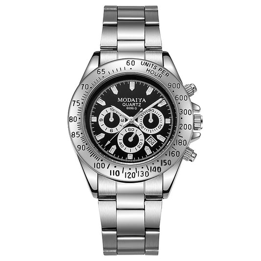 Silicone Steel Band Calendar Watch For Men Quartz Timepiece