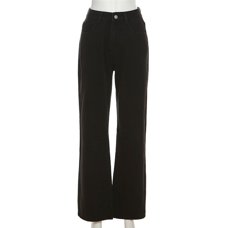 Women's High Waist Straight Wide Leg Printed Slim Jeans