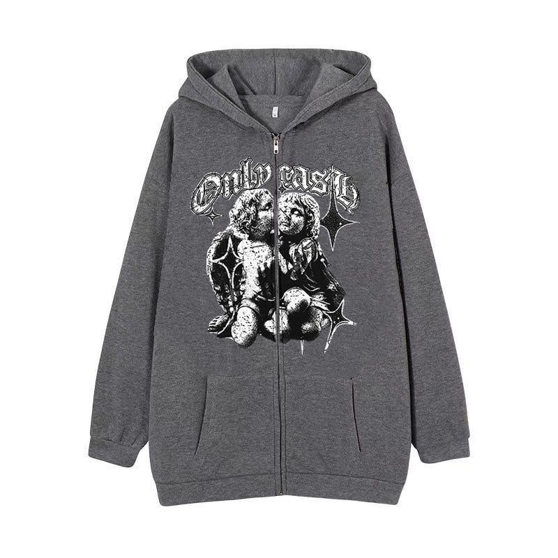 Women's Casual Hoodie Wings Angel Zipper Sweater