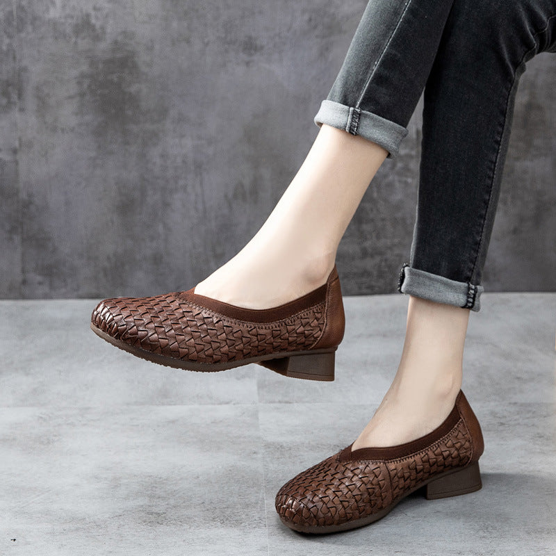 Fashion Retro Leather Low Heel Women's Shoes