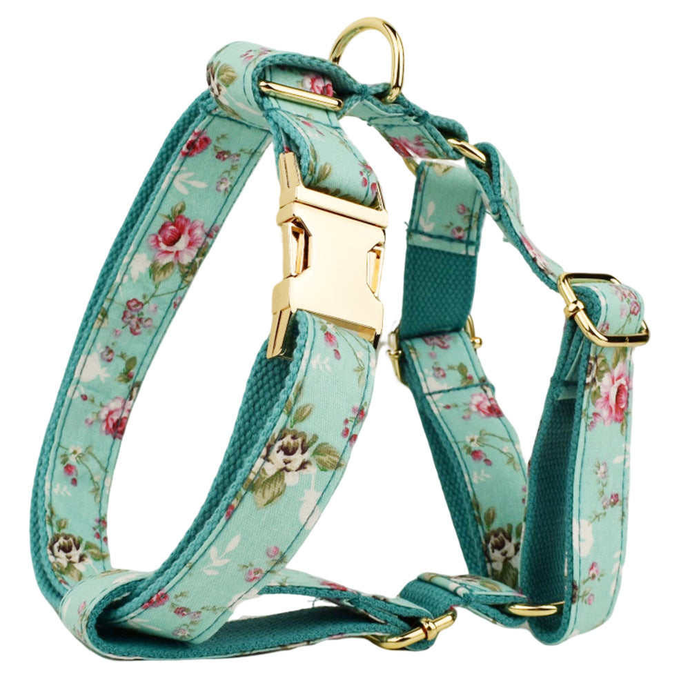Rose Dog Collar With Green Background Detachable Cute Bow