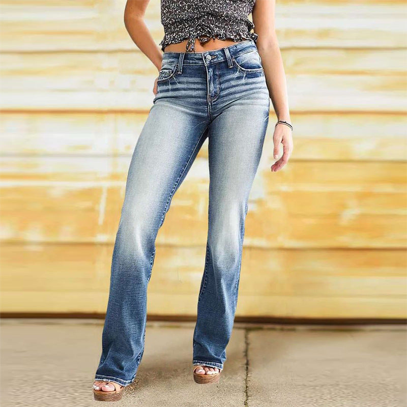 European And American Ladies Jeans Temperament Wild Washed Casual Pants