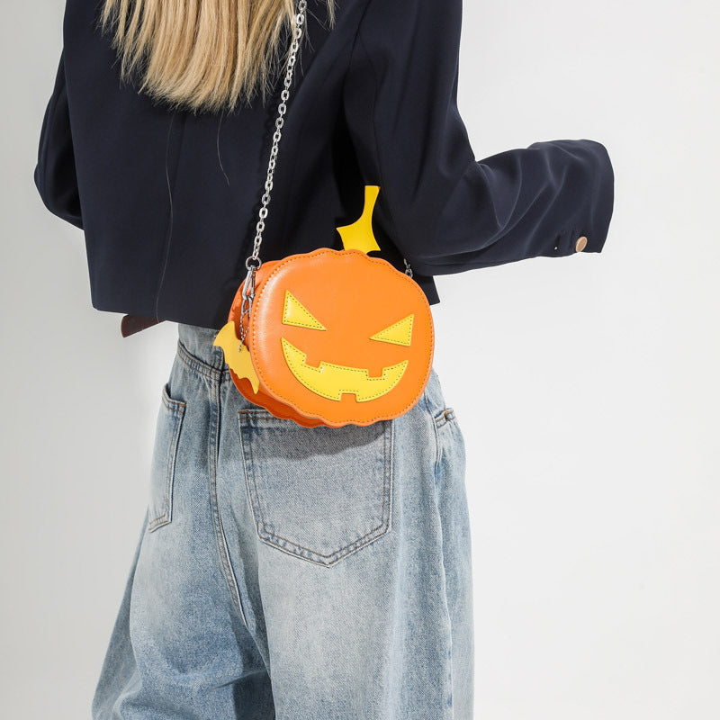 Contrast Color Cartoon Funny Pumpkin Crossbody Shoulder Bag