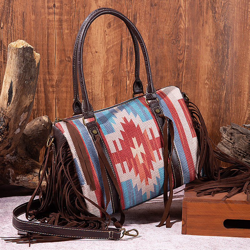 Cotton And Linen Shoulder Handbag
