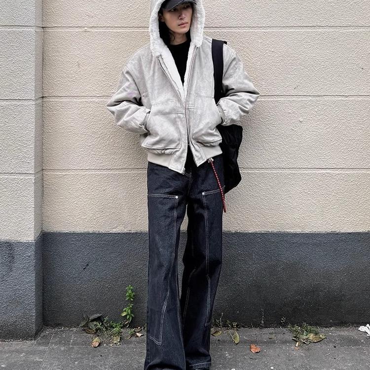 Artificial Mink Hair Marble Mountain Carving Hooded Cotton Jacket