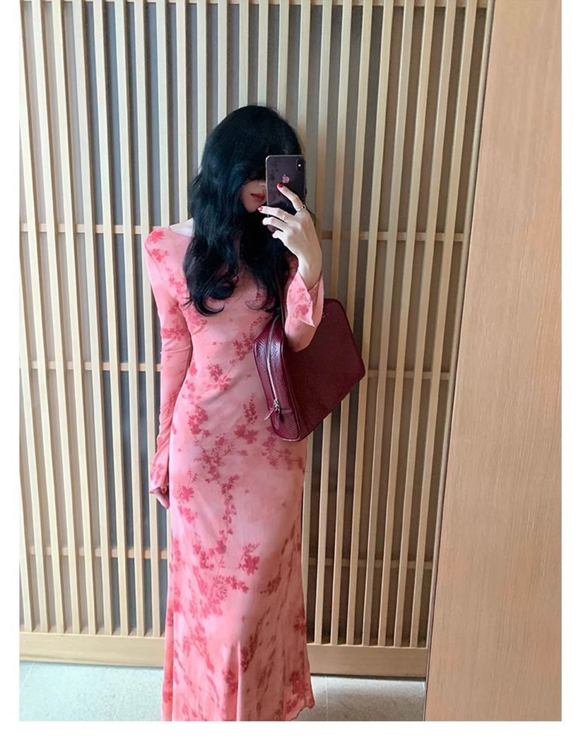 French-style Hong Kong Inspired Retro-print Dress