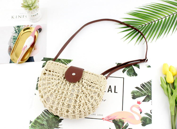 Semi-circular Straw Woven Bag, One-shoulder Messenger Casual Woven Female Bag