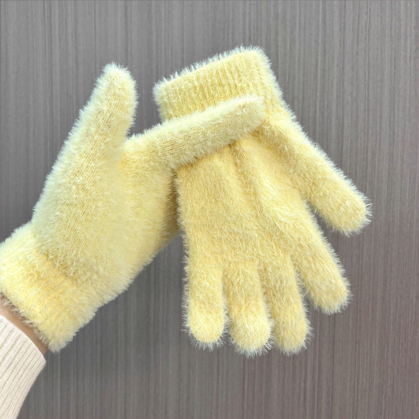 Winter Thickened Simulated Rabbit Fur Gloves Warm Mink Fur Riding Plain Five-finger Outdoor Skiing Cold-proof Gloves
