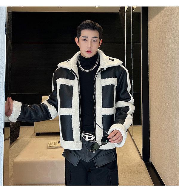 French Fashionable Fur Jacket Stitching Korean Style
