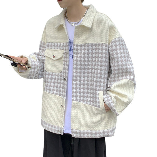 Hong Kong Style Personalized Plaid Jacket For Men