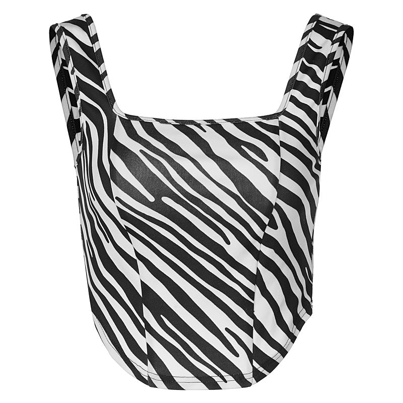 Printing And Slim Bowl Of Umbilical Short Sling Small Vest