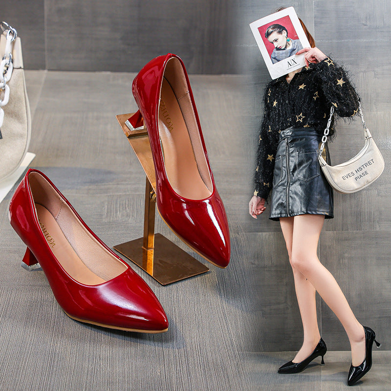 Shallow Mouth Pointed High Heels Sexy Patent Leather Stilettos