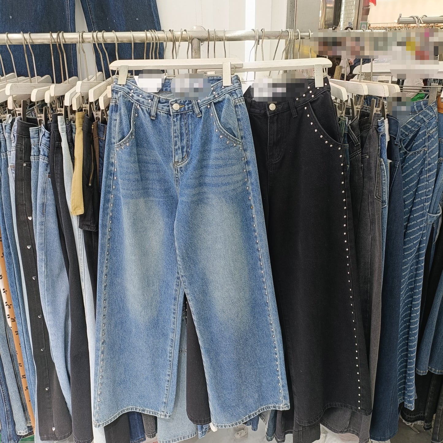 Tunge Industri Punkt Dekoration Løse Brede Ben Fritidsjeans