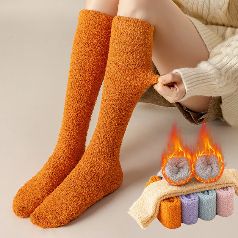 No Hair Loss Coral Velvet Knee Socks For Children To Thicken And Keep Warm