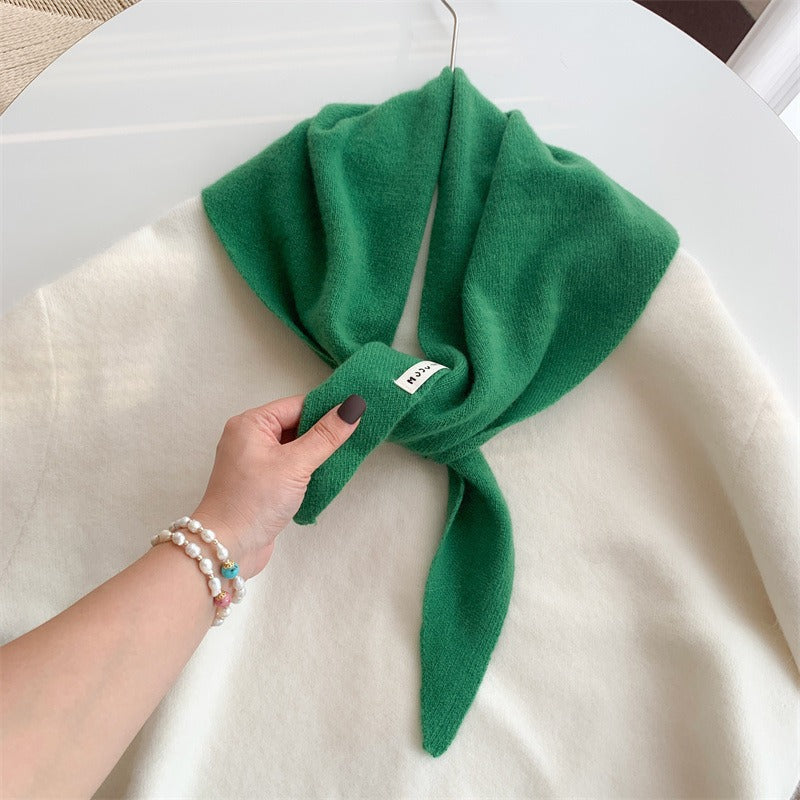 Womens Solid-Color Wool Knit Triangle Scarf Shawl For FallWinter